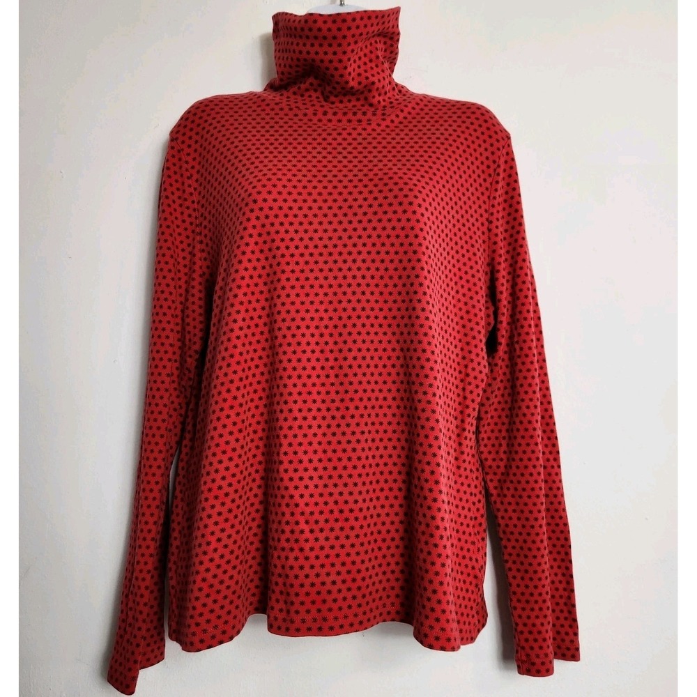 Vintage White Stag Turtleneck XL Red Snowflake Print 90s Y2K Grandmacore Cotton